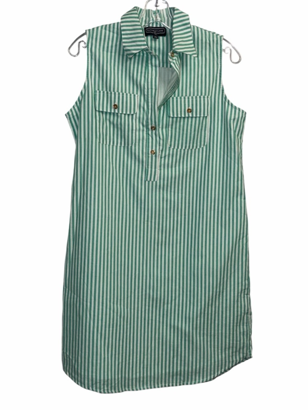 Duffield Lane Green and White Striped Shirt Dress